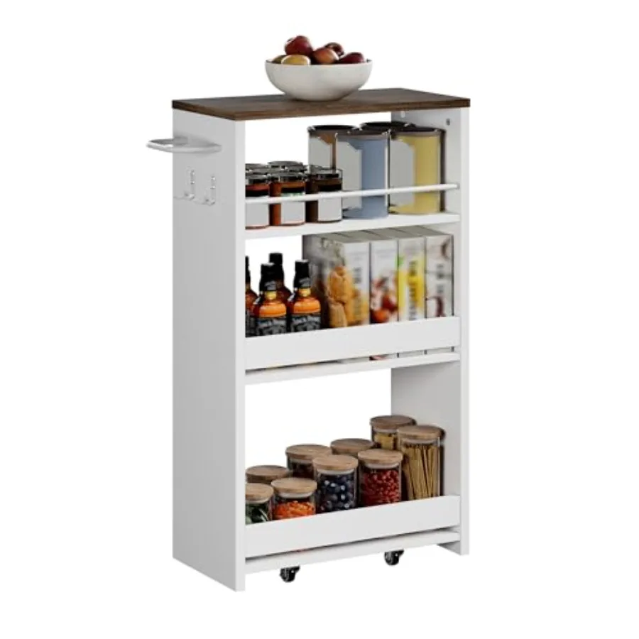 

4-уровневая узкая тележка для хранения с ручкой, ширина 7,87 дюйма, на универсальных колесах, мобильная кухонная тележка-стеллаж для организации хранения