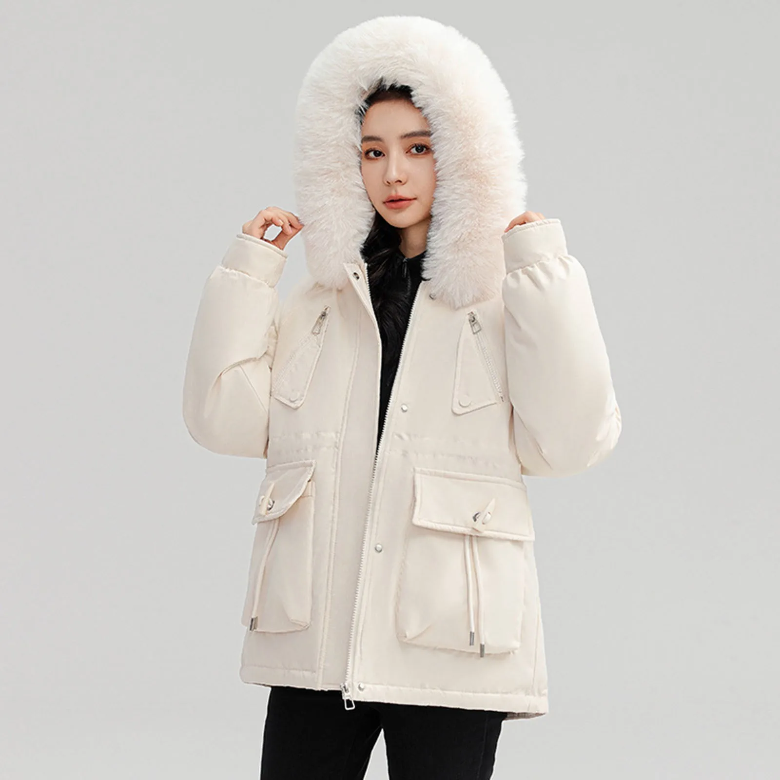 Winter Female Parkas 2024 New Detachable Inner Cotton Jacket Women's Thicken Fur Collar Hooded Coat Warm Snow Wear Long Parkas