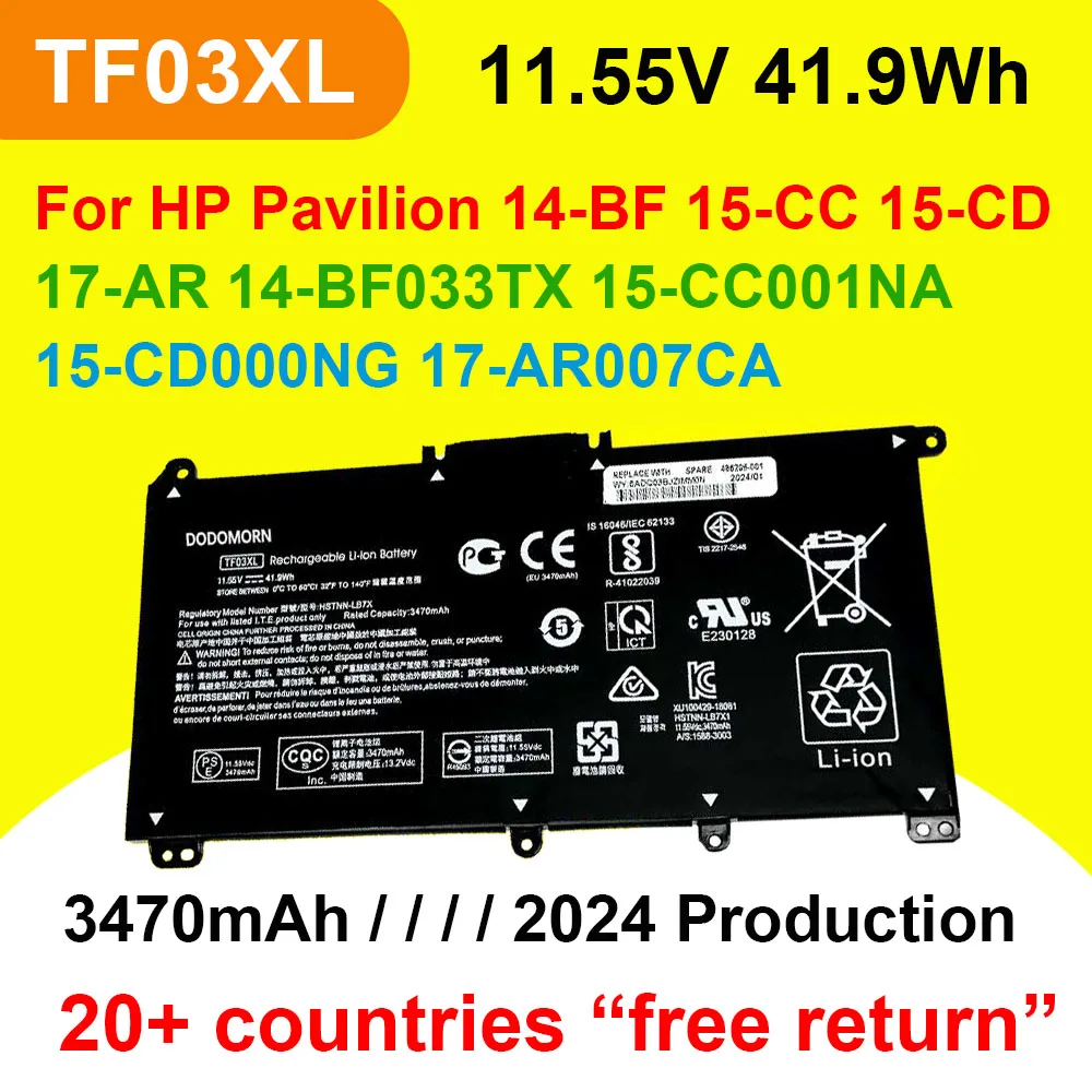 TF03XL For HP Pavilion 14-BF 15-CC 15-CD 17-AR 14-BF033TX 15-CC001NA 15-CD000NG 17-AR007CA Laptop Battery 3470mAh 11.55V 41.9Wh