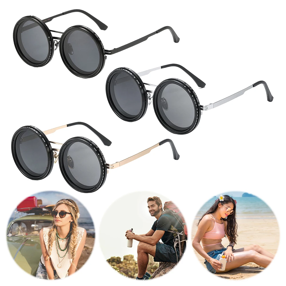 

Adjustable Tint Sunglasses Round Polarized Sunglasses 1-9 Gears Fashion Eyewear Stylish Sun Glasses for Driving Fishing