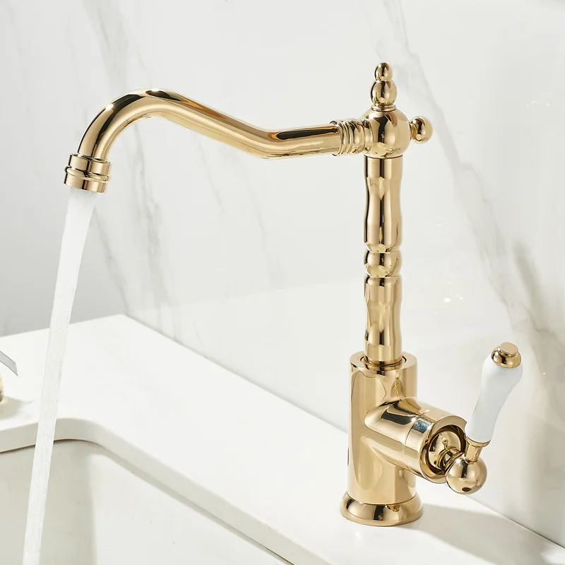 

Tuqiu Gold Bathroom Faucet Black Basin Faucet Antique Kitchen Faucet BrassSink Mixer Sink Mixers Tap Hot Cold Water Crane