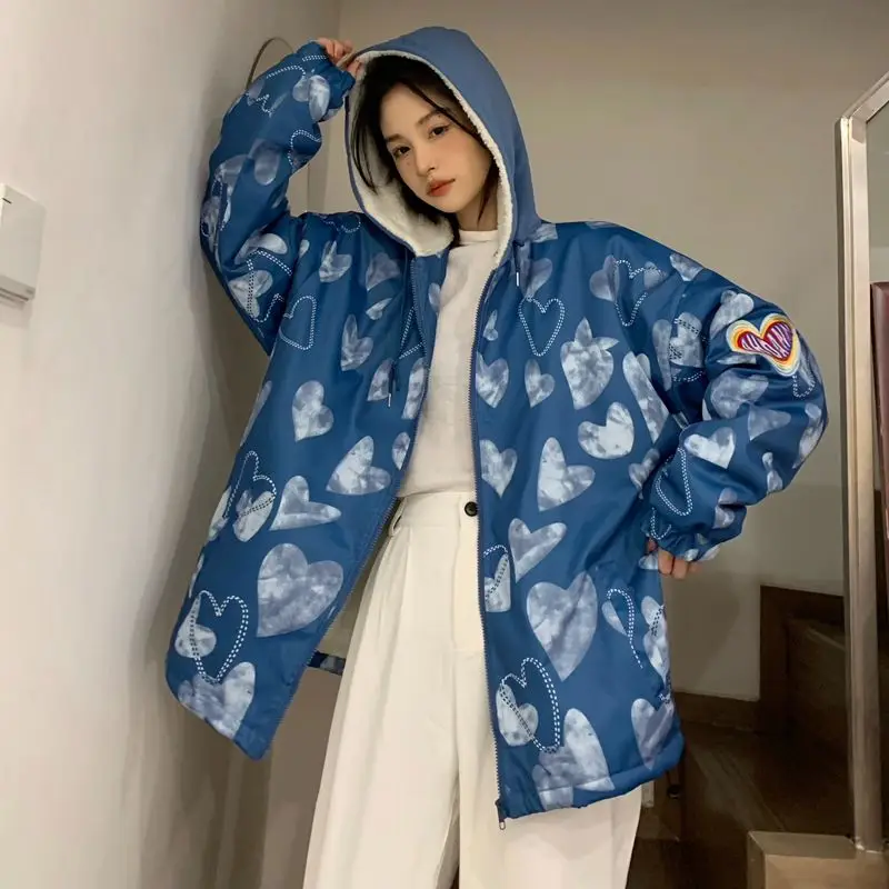 

Fall Winter New Arrival Women's Cotton Jacket Fleece Lined Oversize Warmth Design Unique Style Long Sleeve Hooded Zipper Closure