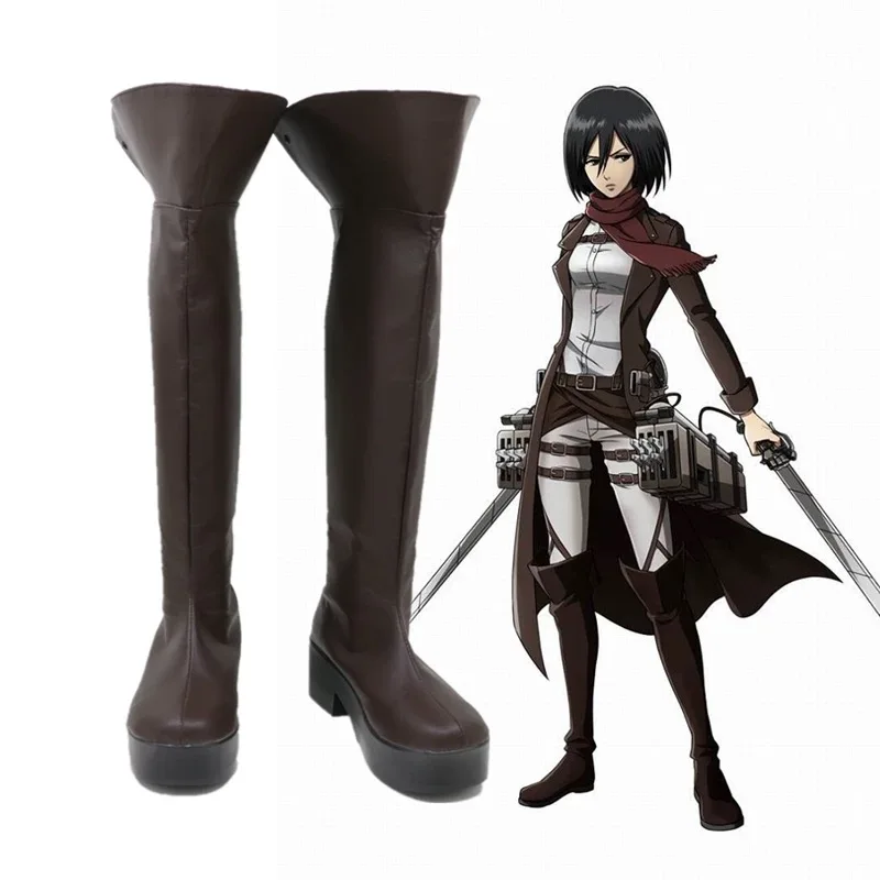 Anime Attack on Titan Mikasa Ackerman Cosplay Shoes Game Long Boots Cosplay Costume Prop Shoes for Halloween Party