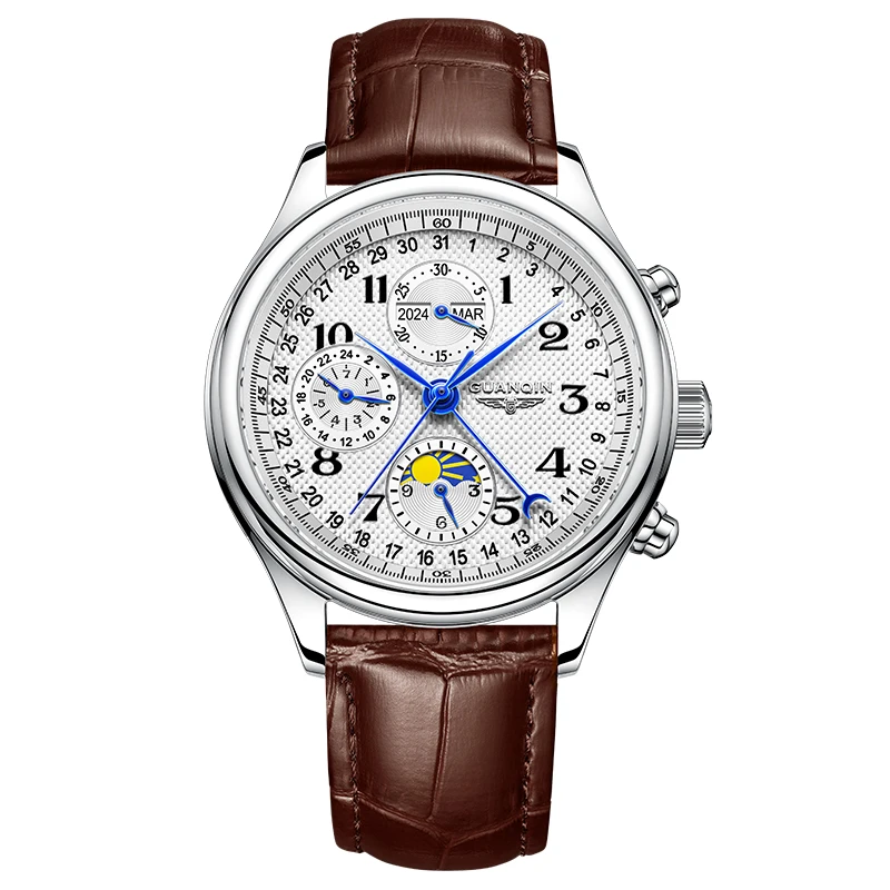 GUANQIN Men's Watches Automatic Mechanical Watches Swiss Quality Business Fashionable Multi-functional Waterproof Wristwatches
