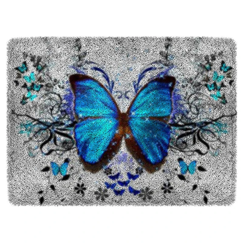 Latch Hook Rug Kit DIY Crochet Yarn Kits Hooking Rug for Adults and Kids Butterfly with Preprinted Canvas Pattern diy rug