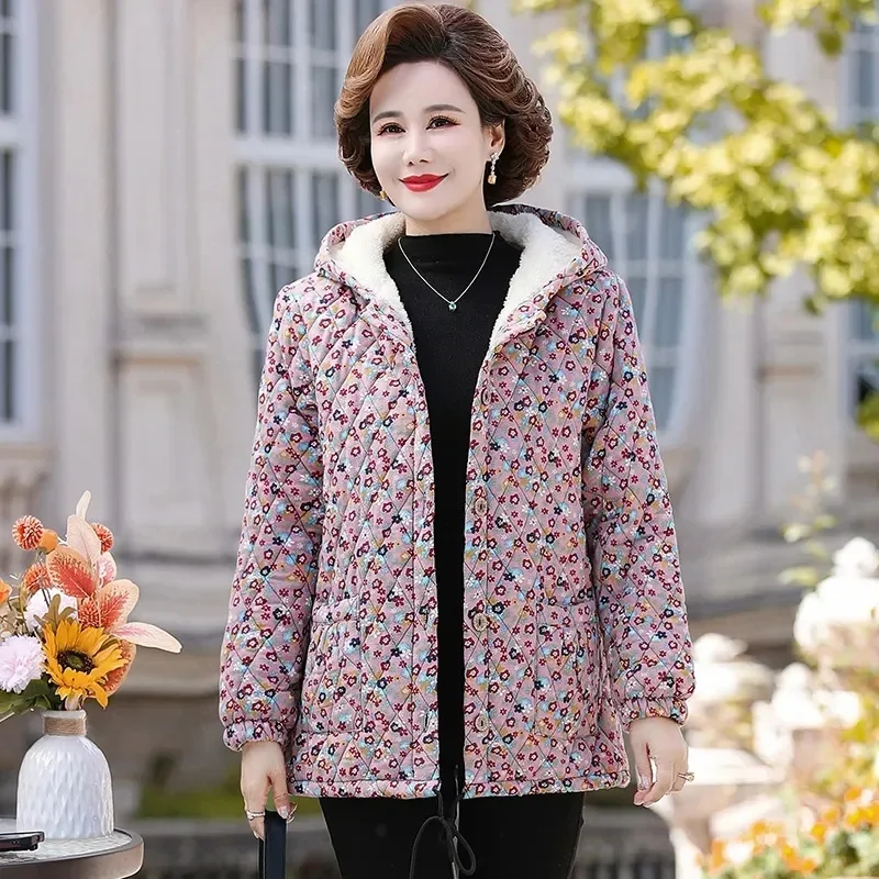 Winter My Mother Added Velvet Padded Floral Cotton-Padded Jacket For Middle-Aged And Elderly People Autumn And Winter Warm Coat