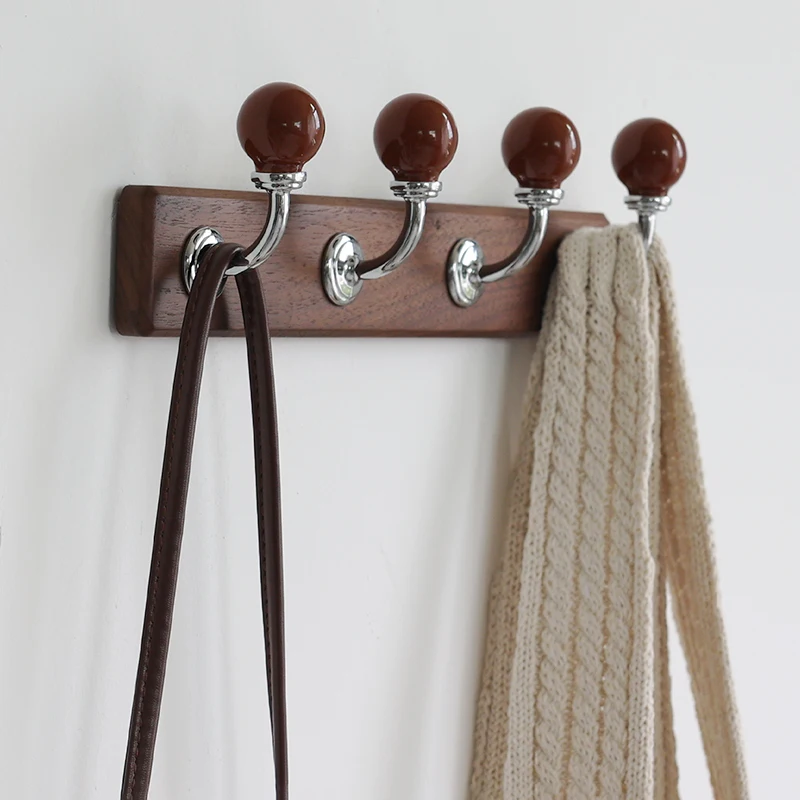 

Mid-Century Walnut Wall Hooks Vintage Solid Wood Coat Rack with Round Ball Hooks Entrance Clothing Hangers Stylish Store Decor