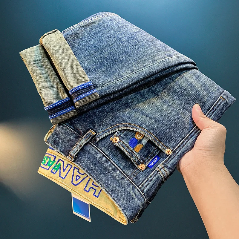 Pantalones vaqueros de lujo para hombre, jeans elásticos informales, ajustados, de alta gama, a la moda, de otoño, 2024