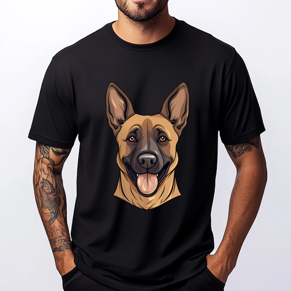 

Cute Belgian Malinois Shepherd Face Cartoon Puppy Dog Lover Green And White Graphic T Shirt Mens Designer Clothes