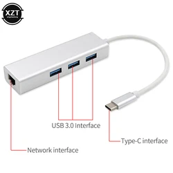 USB 3.0 Type C to 3-Port USB 3.0 Hub Docking Station with RJ45 100/1000 Gigabit Ethernet Network Adapter LAN Wired Converter