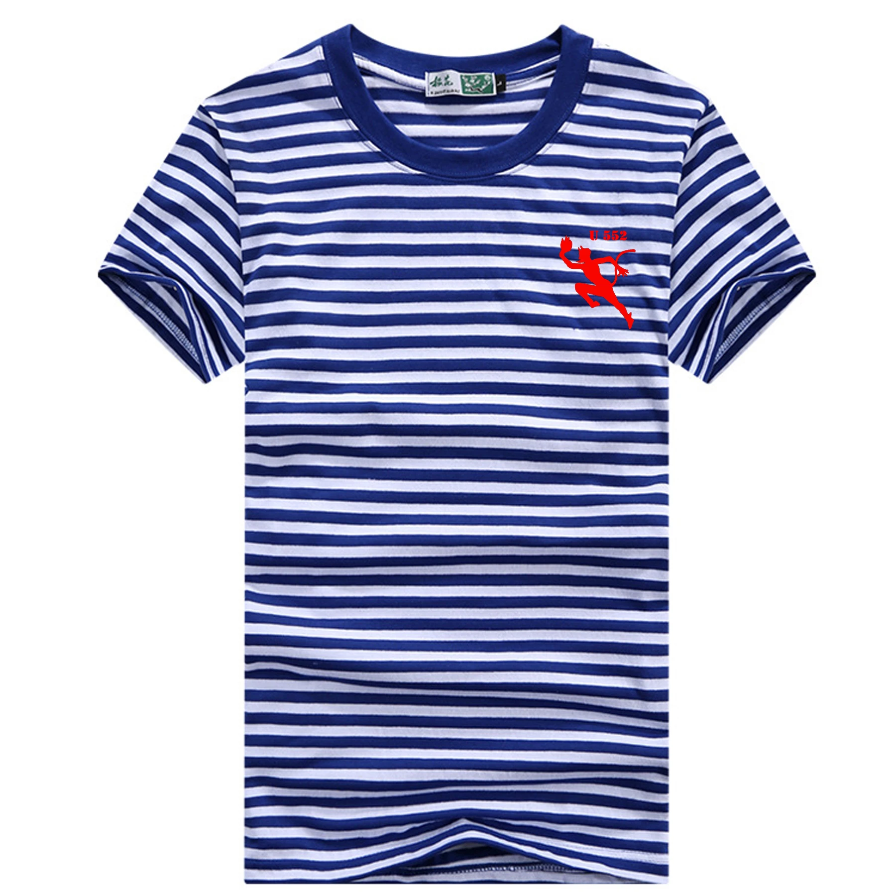 WWII U-boat German Naval U-552 Run Devil Emblem Sailor's Striped Shirt 100% Cotton O-Neck Short Sleeve Mens T-Shirt Breton Top