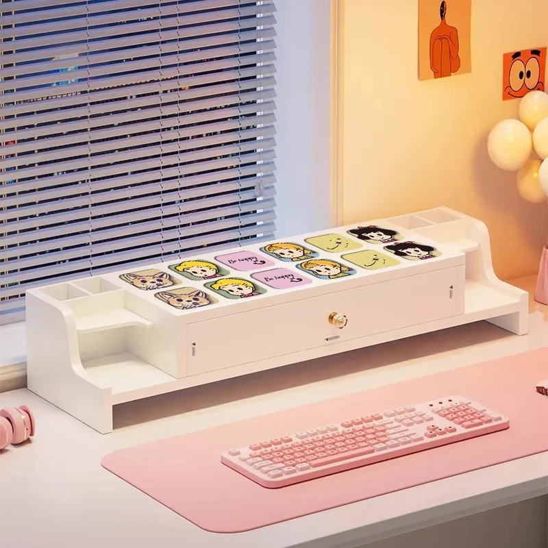 Home Office Desktop Display Screen Monitor Lifting Base Support Stands With Drawer Storage Rack Computer Height Increasing Stand