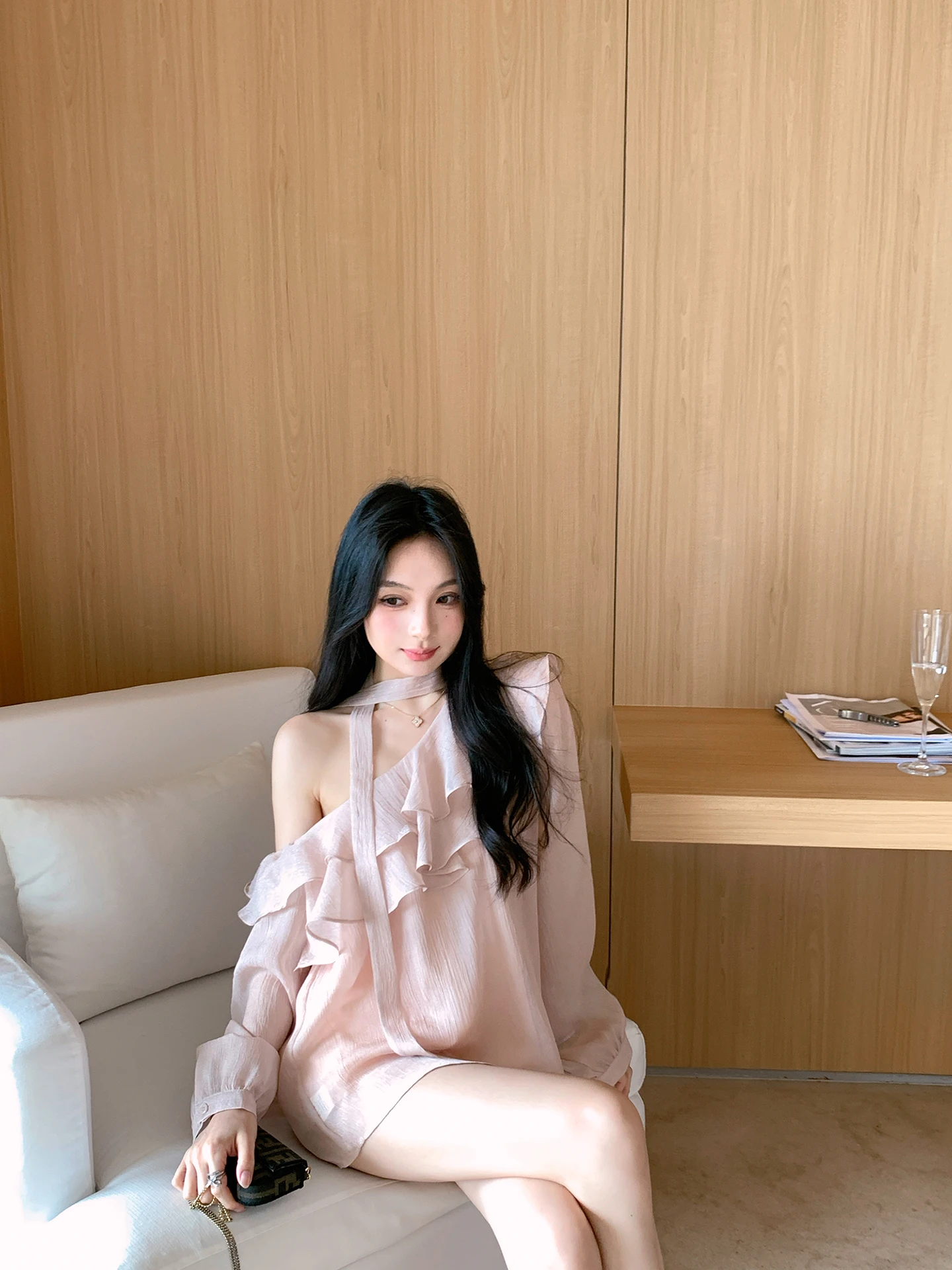 

Summer New Style Pure Desire Wind Long Sleeve Chiffon Shirt Women's Slant Shoulder Top Sweet Style Casual Fashion Women's Shirt