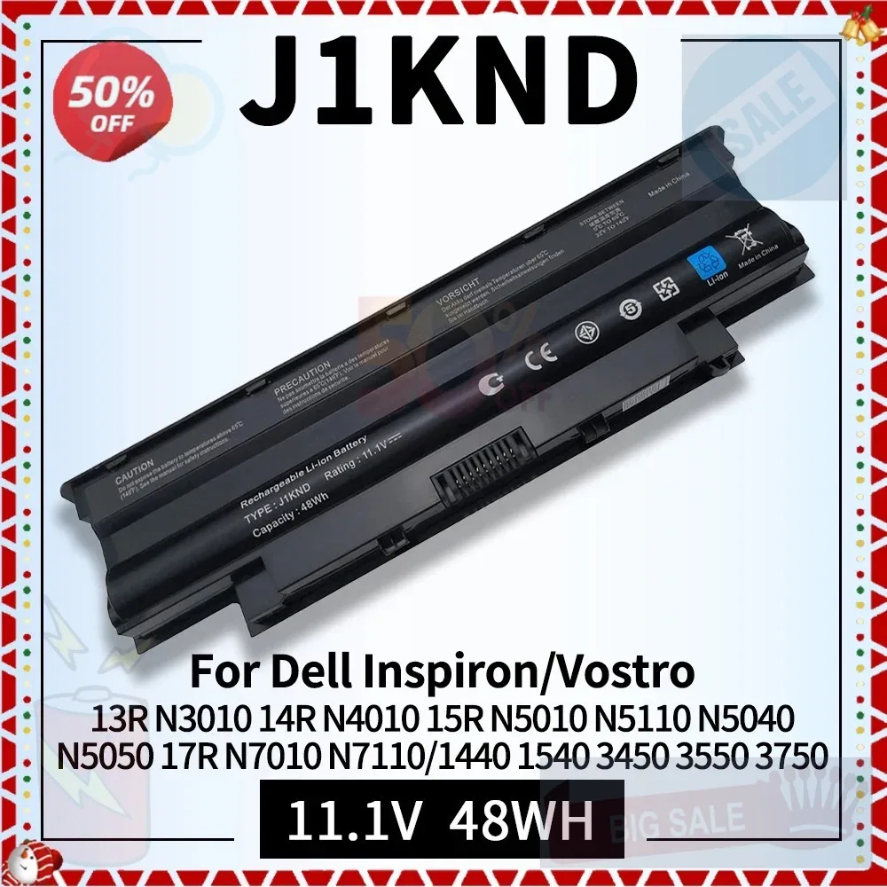 11.1V 48Wh J1KND Laptop Battery for Dell Inspiron N5110 N7110 N4110 N5030 17R N7010 4T7JN N3010 N3110 N4010 N4050 W7H3N 04YRJH