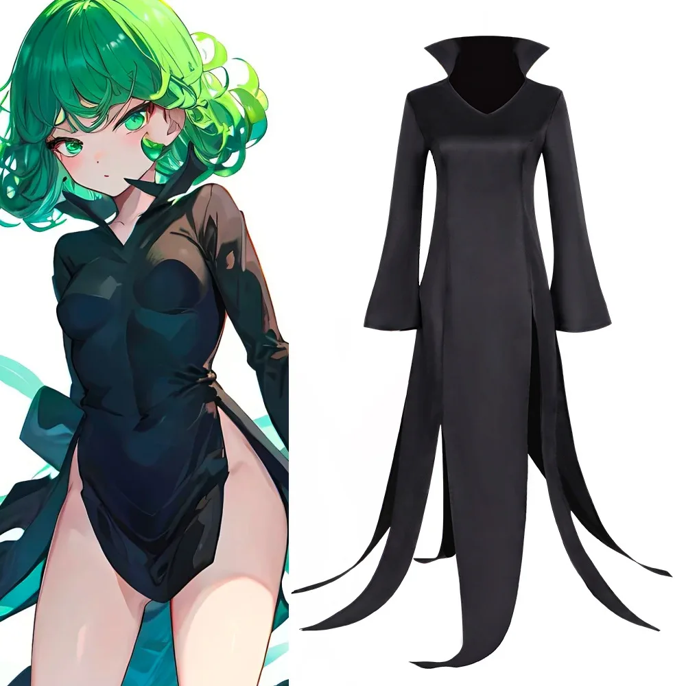 واحد لكمة رجل تورنادو من الإرهاب سينريتسو نو تاتسوماكي تأثيري حلي شعر مستعار فستان أسود المرأة فتاة الزي هالوين #1