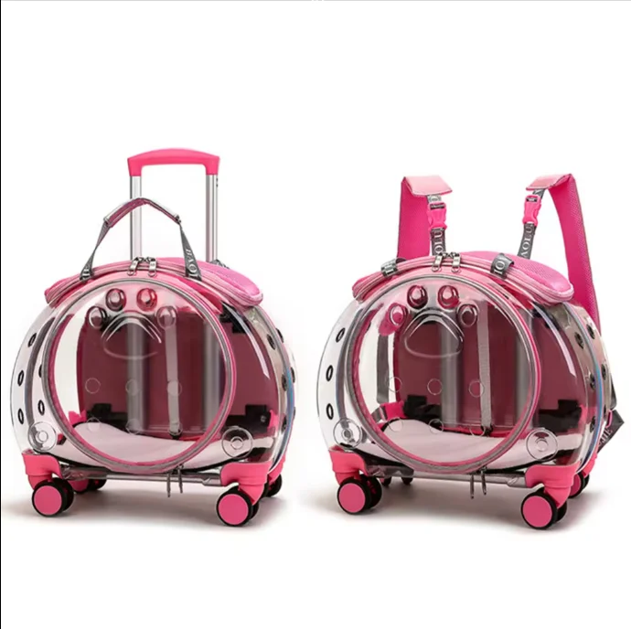 

See through Breathable Convenient Pet Dog Trolley Case Cat Strap Travel with Wheels Shoulder Bag