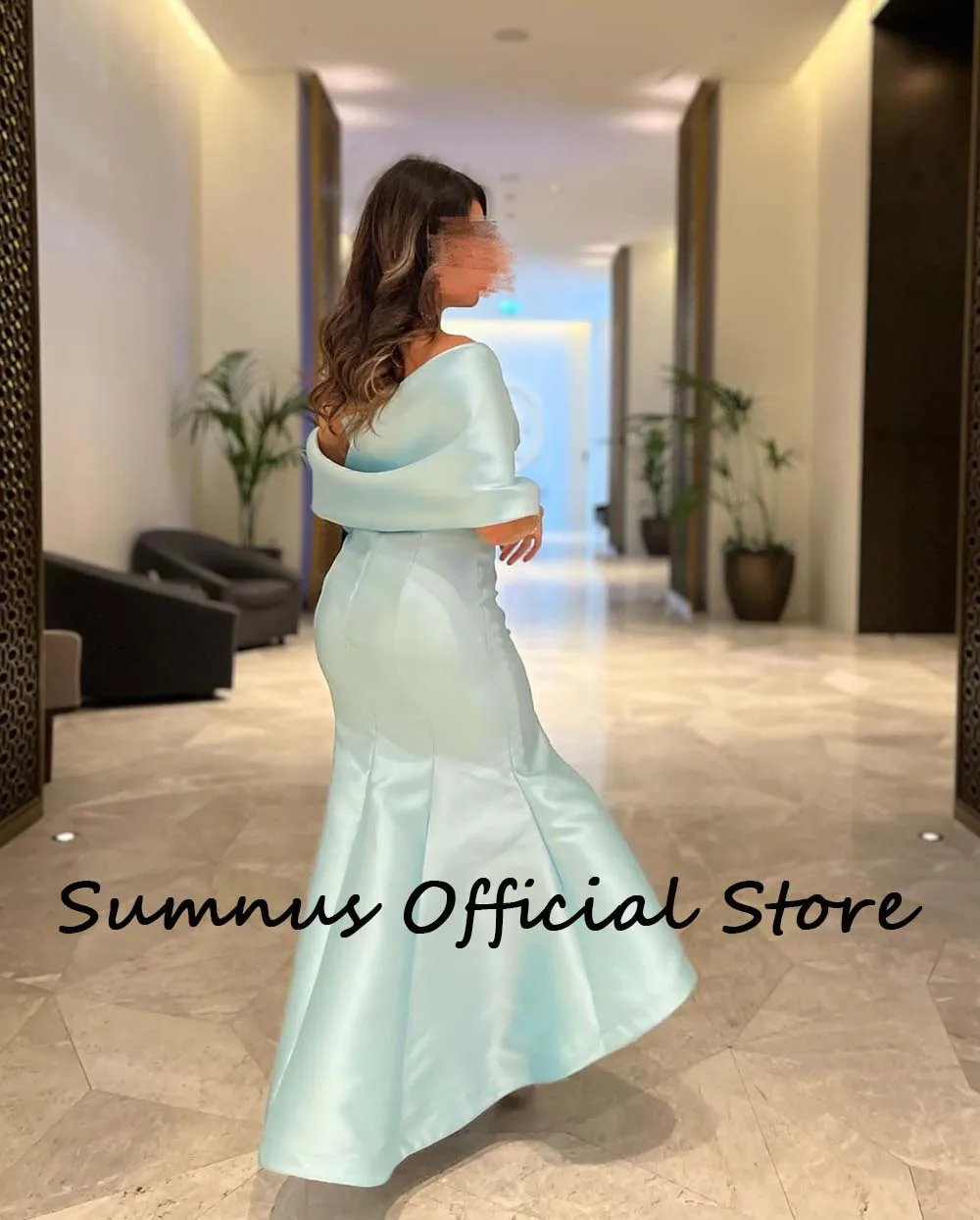 Sumnus-vestidos de noche de sirena de satén azul cielo con chaqueta para mujer, elegantes vestidos formales hasta el tobillo, vestidos de fiesta de boda árabes