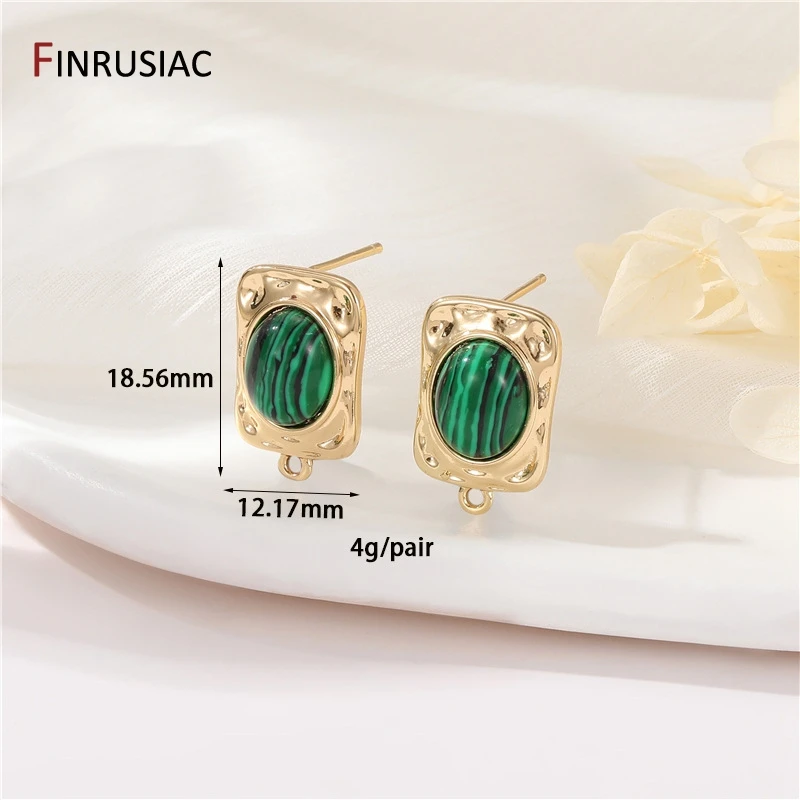 14K Gold Plated Brass Malachite Geometric Stud Earrings with Loop For Women DIY Dangle Drop Earrings Jewelry Making Accessories