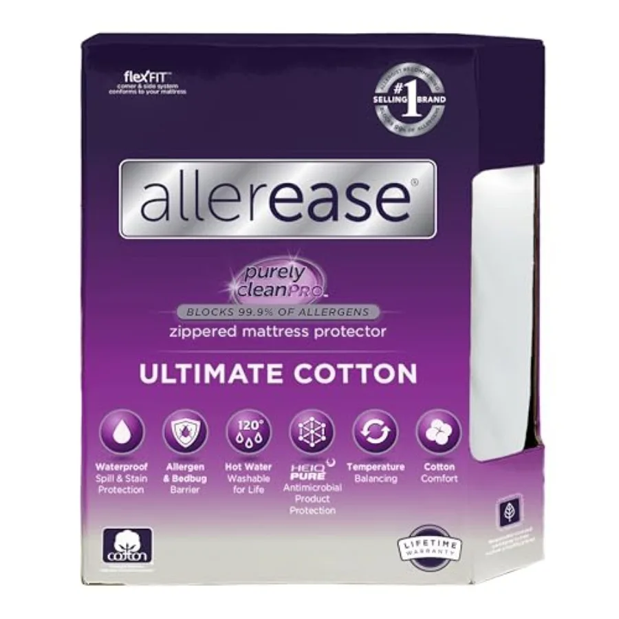 

AllerEase Ultimate Cotton Top Allergy Protection and Comfort Zippered Mattress Protector White