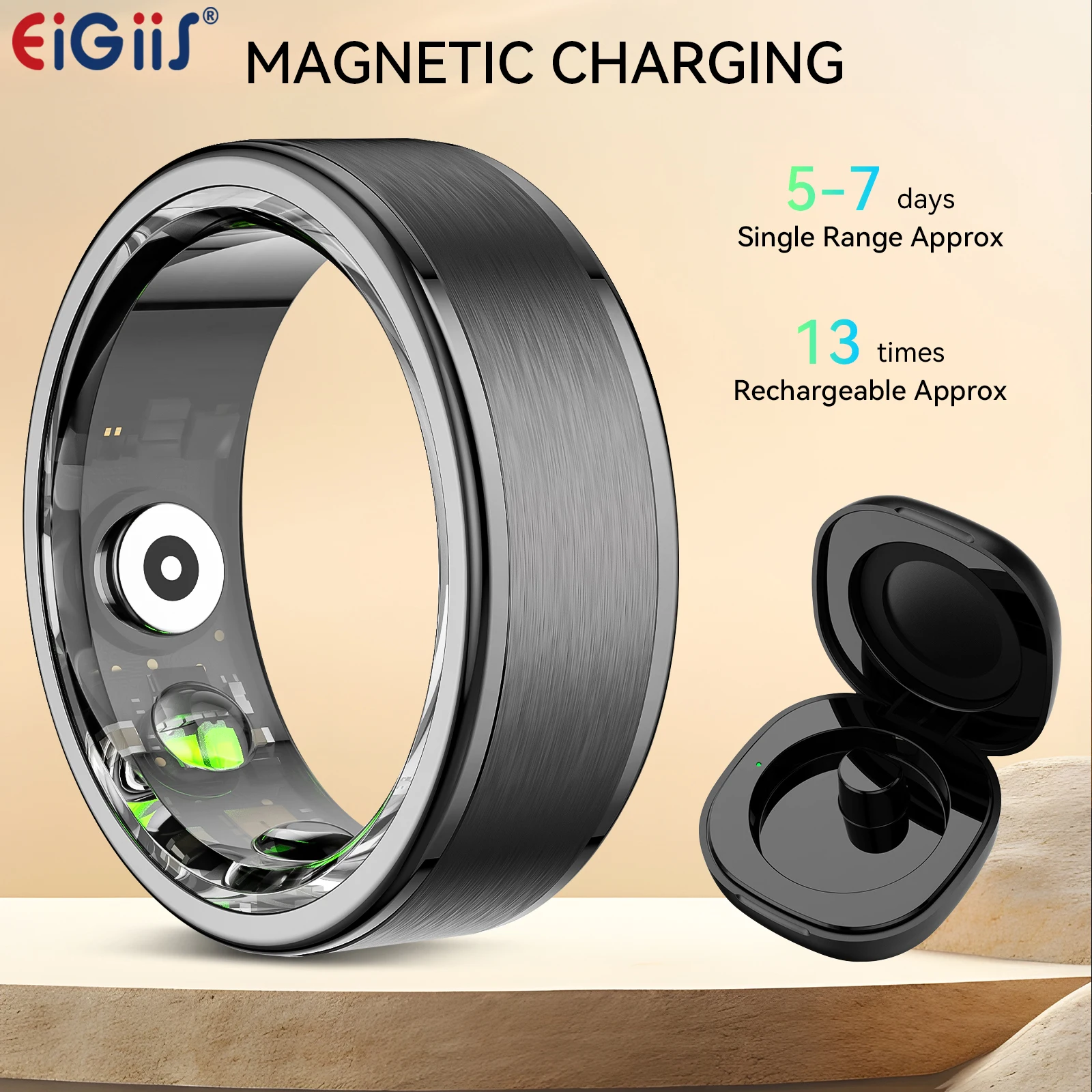 

EIGIIS 2025 New Smart Ring Blood Oxygen Heart Rate Monitor IP68 Waterproof Multi-sport Mode for Men Women for Android IOS Ring ﻿