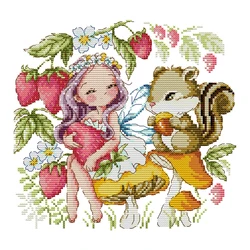 Joy Sunday-Cross Stitch Embroidery Kit Set, Strawberry Fairy, 11CT, 14CT, Cross Stitch, Needlework, Homefun