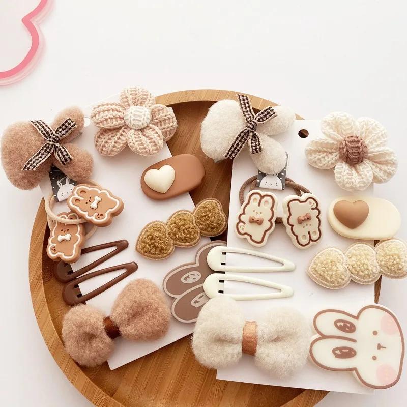 10Pcs/set Korean Cute Coffee Color Autumn/winter Plush Flower Hairpin for Pet Dogs Teddy Poodle Puppy Hair Decor Clip Grooming