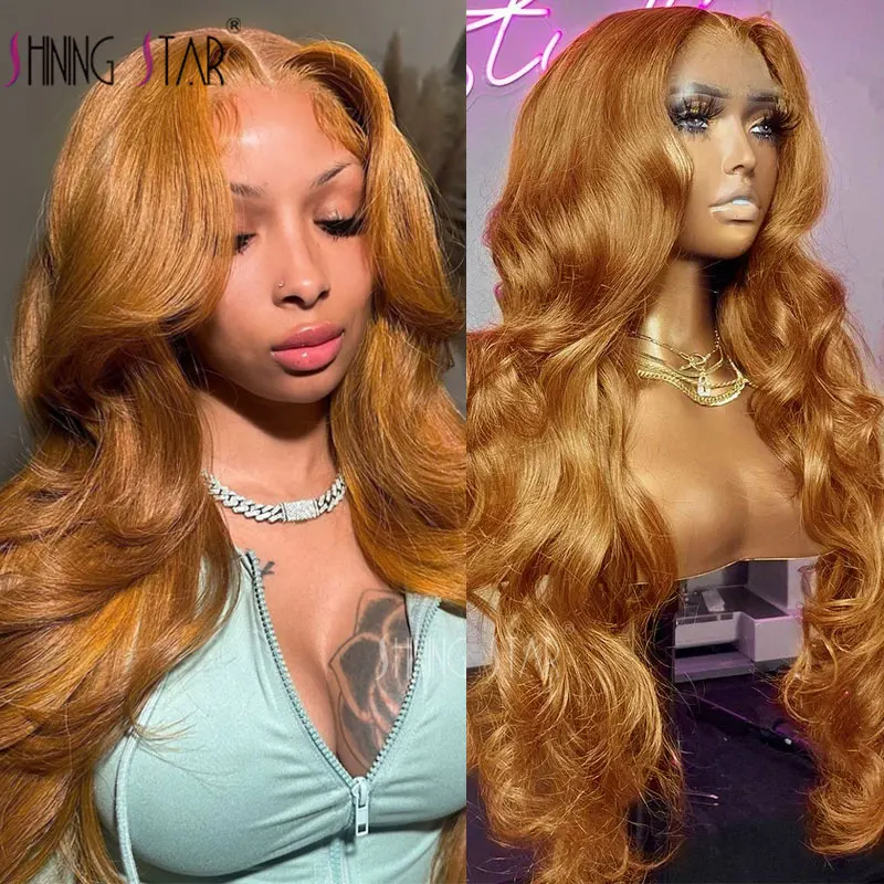 13X6 Lace Frontal Wigs 30 Ginger Blonde Color Body Wave Wavy Remy Human Hair 13X4 Hd Transparent Lace Front Wig For Black Women