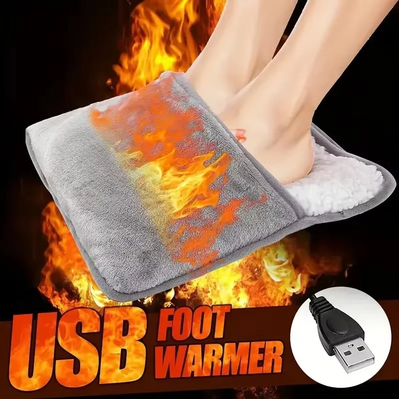 Portable USB Electric Foot Heating Pad Washable Soft Plush Foot Heater Winter Foot Warming Mat for Bed,Under Desk,Office,Home