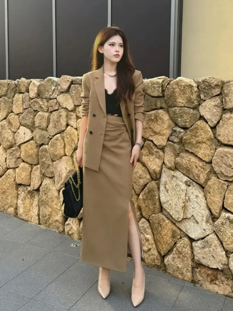 

Ele Two-Piece Women's Suit Set Spring Faion High Waist Skirt Trendy Busin Casual Long Sve Western Sle Top