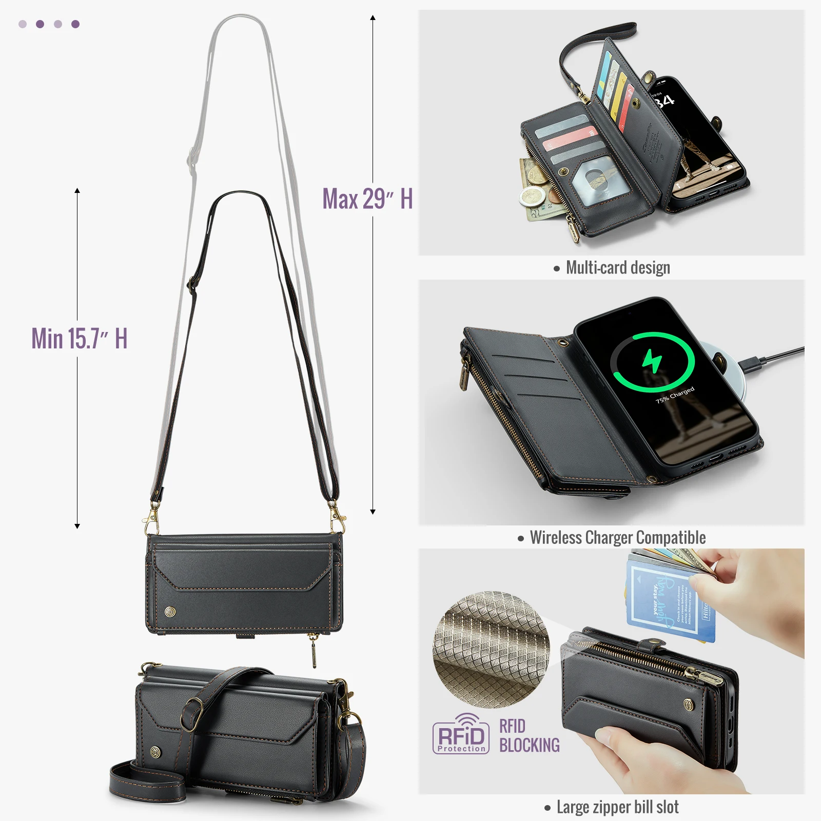 

Phone Case for iPhone 17 Pro Max Air 16 Plus 17E 16E 15 14 13 12 Mini 11 X Xs XR RFID Blocking Crossbody Card Bag Leather Cover