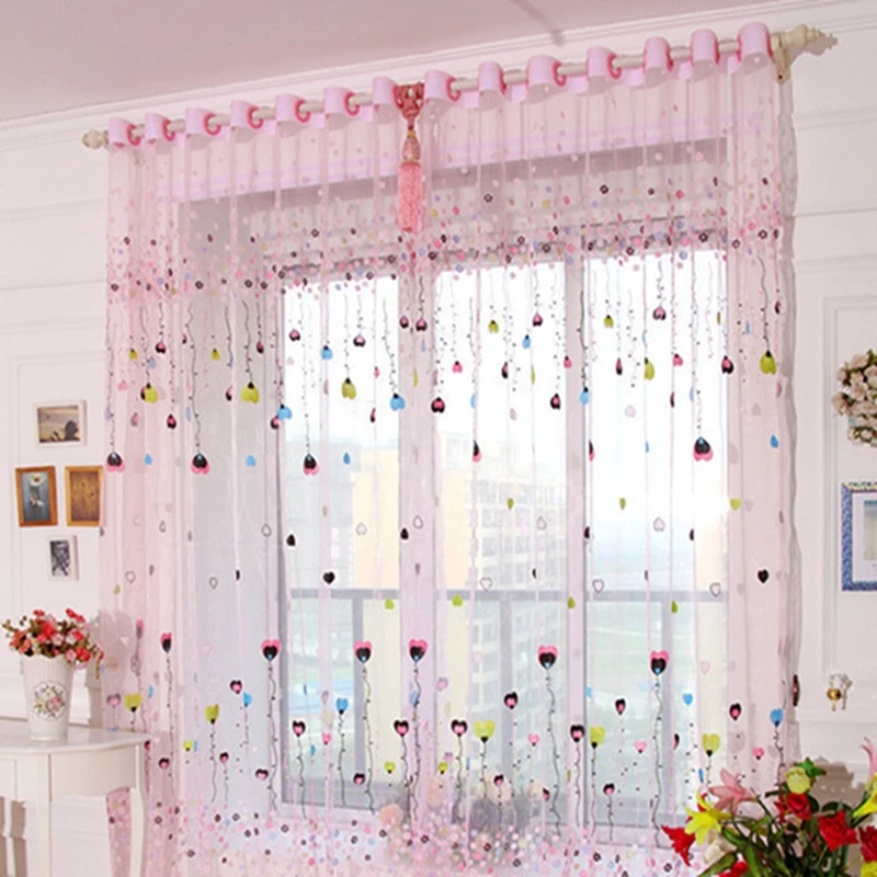 1PC Tulle Curtain For Bedroom Kitchen Kids Room Decoration Louver Window Treatments Romantic Flying Balloon Pattern Sheer Drape