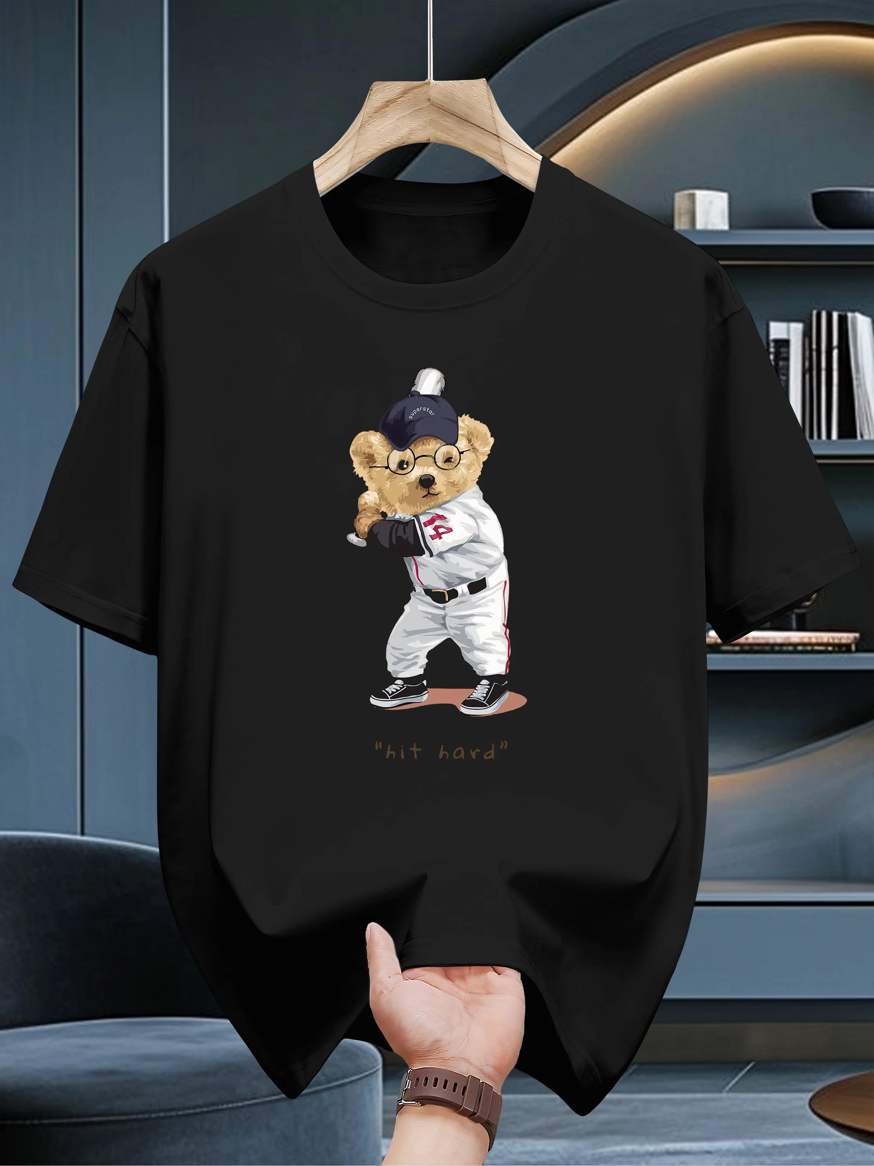 

Мужская повседневная свободная хлопковая впитывающая пот и дышащая модная футболка с короткими рукавами, базовый слой в стиле ретро с короткими рукавами