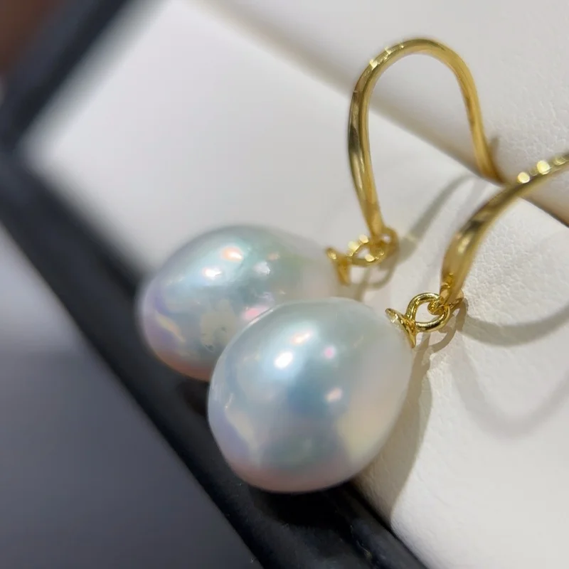 SGARIT Natural 13-14mm Irregular Aurora Baroque Pearl Earrings S925 Sterling Silver Luxury Dangle Earrings for Women Gift