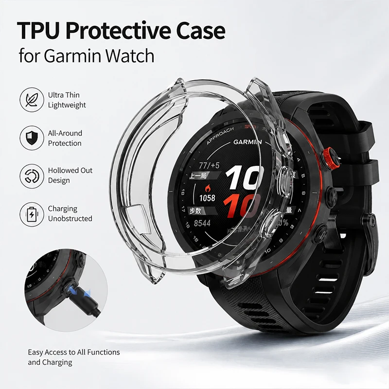 Coque de montre en silicone souple TPU pour Garmin Approach S70 Forerunner 970 570, coque de protection transparente entièrement couvrante.