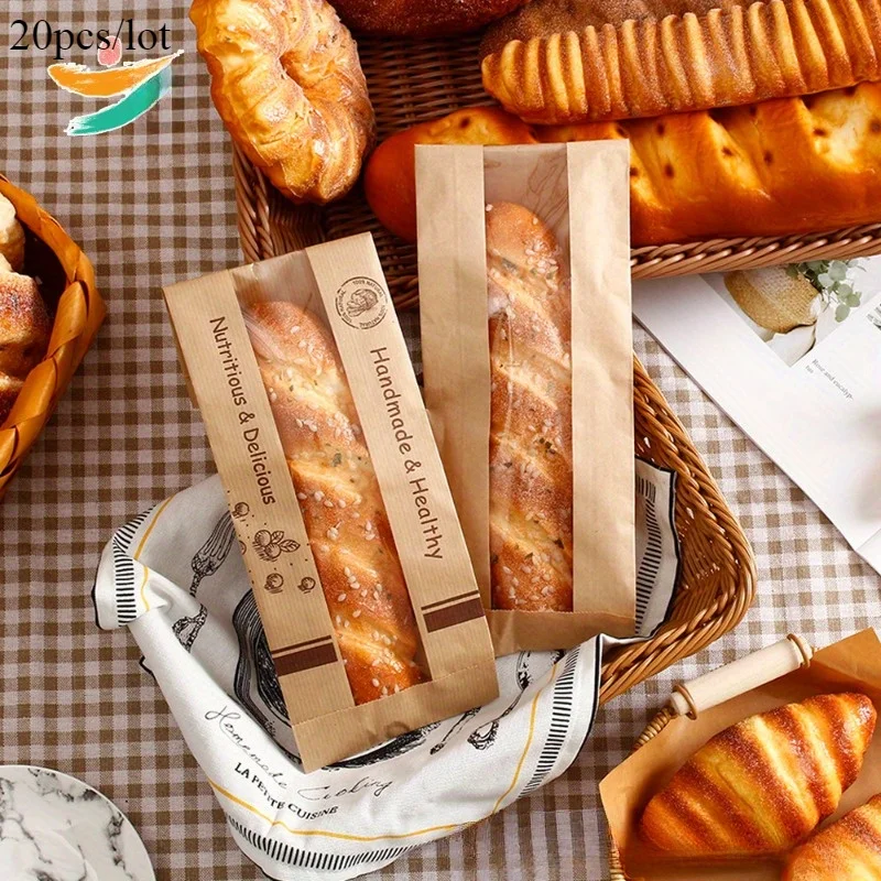 20pcs Bread Bags for Homemade Bread, Sourdough Paper Bread Bags with Window, Used for Storage Bread Cookies & Snacks