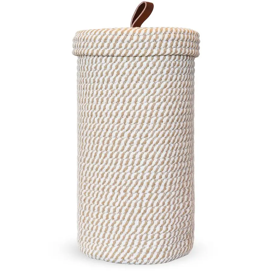 

Paper Holder Handmade Woven Cotton Toilet Paper Stand amp Storage Basket with Lid, Freestanding Organizer for Bathroom, Fits 3 M