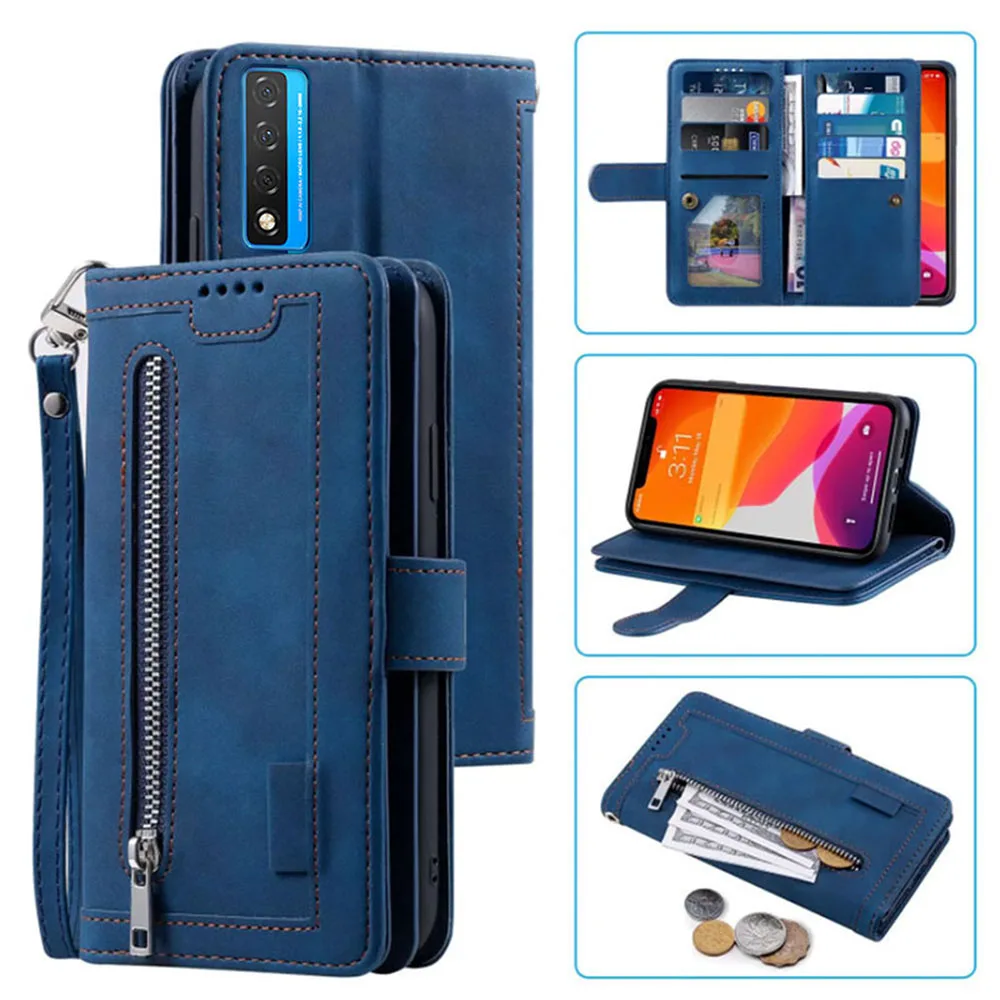 9 Cards Wallet Case For TCL 20 5G Case Cover Card Slot Zipper Flip Folio with Wrist Strap Carnival For TCL T781H  T781K Cover