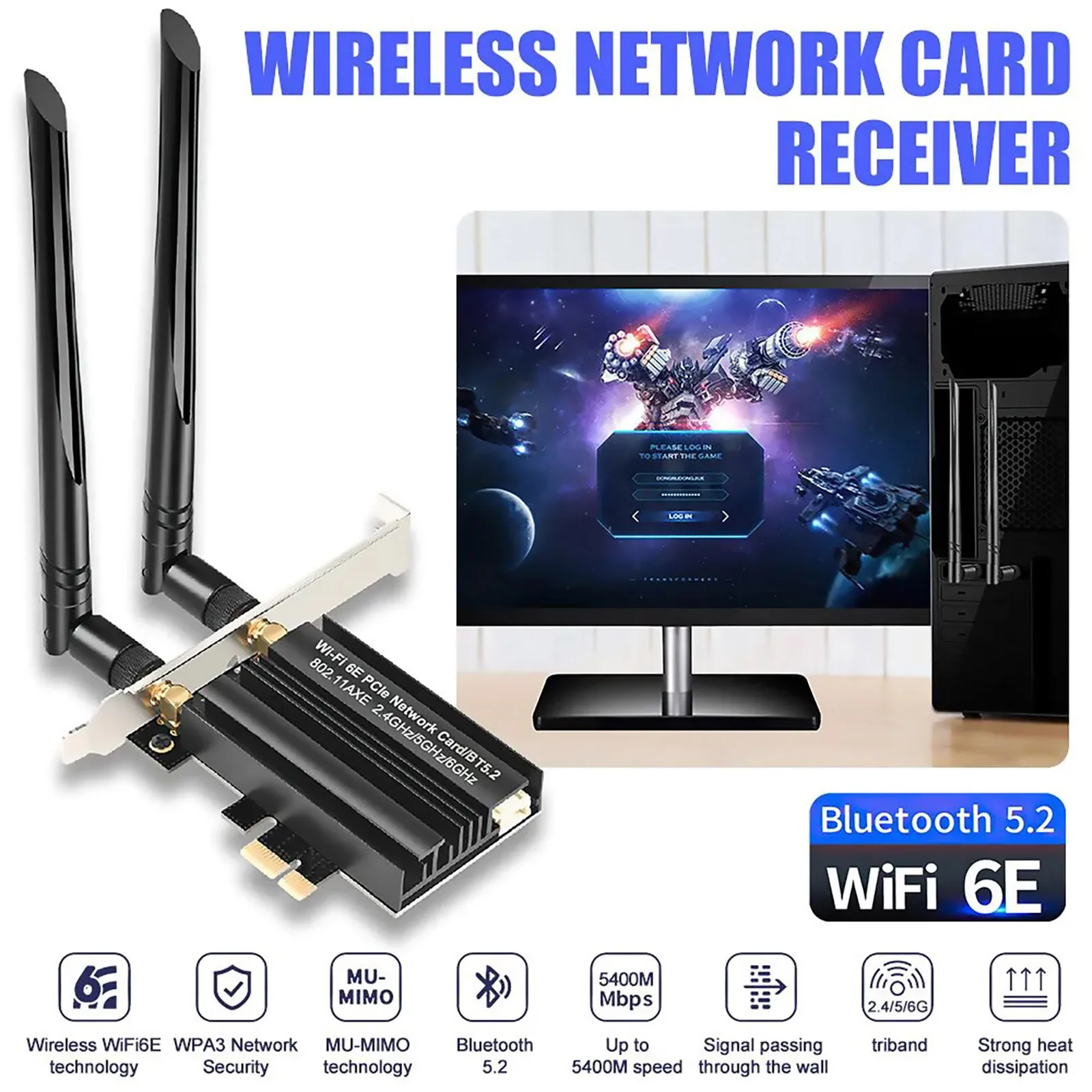 

WiFi 6E For Intel AX5400 PCIe Wireless Network Card 2.4G/5.8G/6GHz PCI-E WiFi 6E Gaming Adapter Bluetooth 5.2 For PC Win11/10