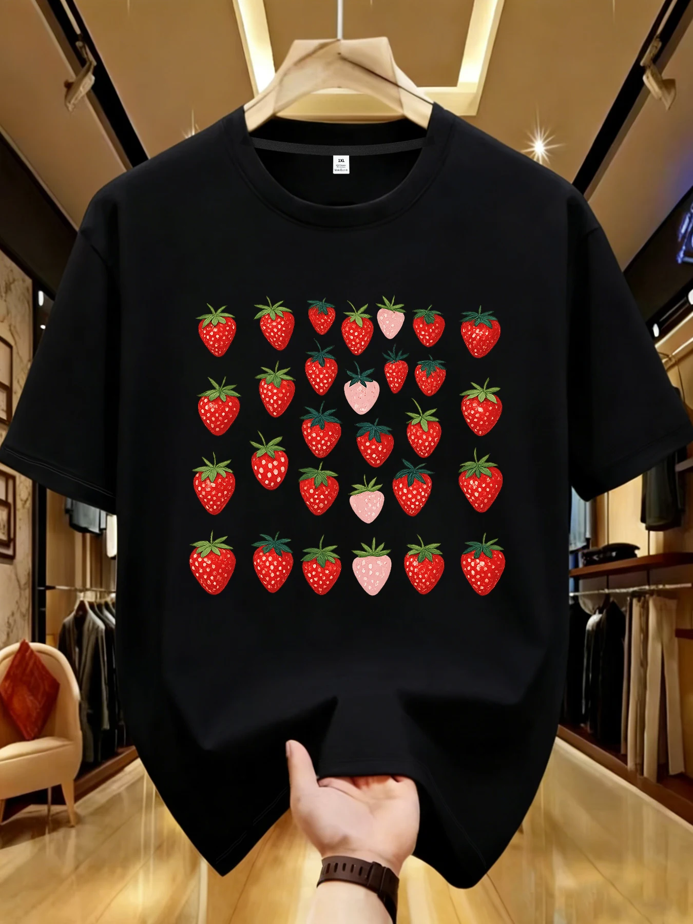 

【WDS01419】Женская футболка с круглым вырезом и принтом клубники, больших размеров, летняя повседневная уличная модная женская футболка с коротким рукавом в стиле Джокер