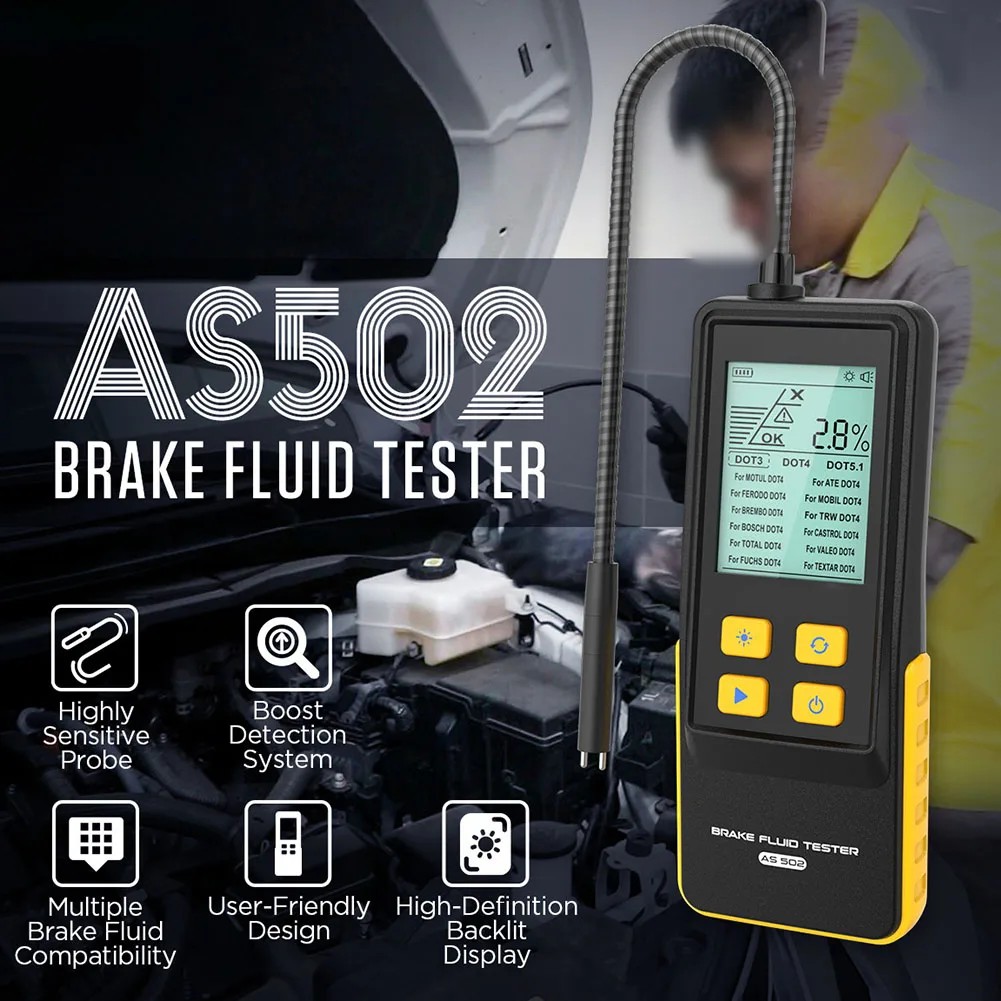 AS502 Brake Fluid Analyzer with 2.8 Inch Backlit Display and Clear OK Exclamation Mark X Indicators for Moisture Status