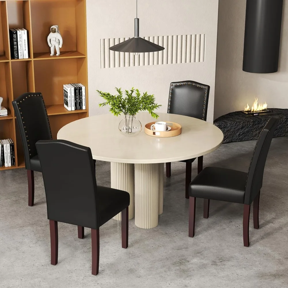 طقم كراسي طعام بارسونز المنجدة مكون من قطعتين مع حواف مسمر نحاسية وأرجل خشبية صلبة للاستخدام المنزلي والمطاعم #5