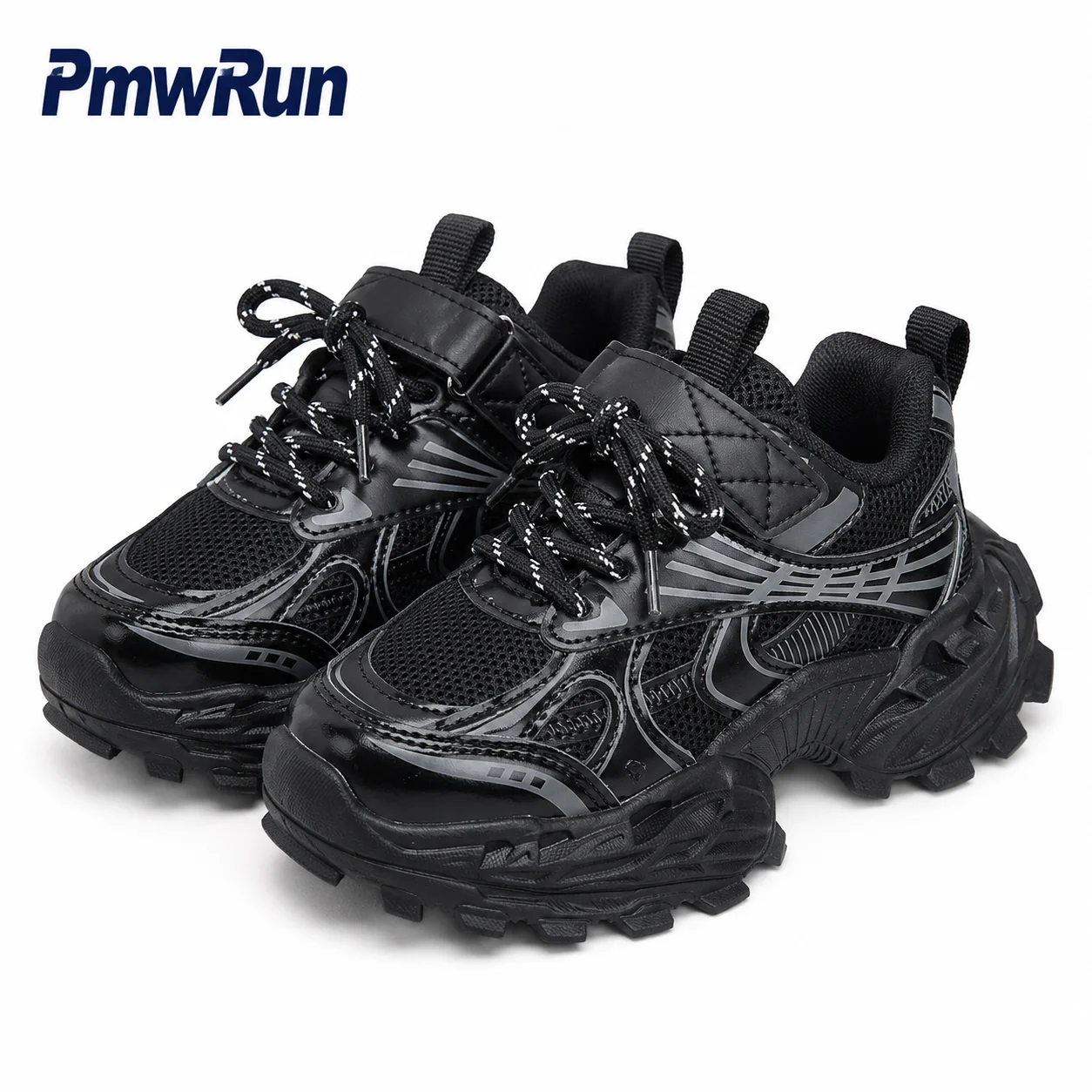 Trend Fashion Sport Shoes For Children PU Leather Mesh Breathable Boy's Girl's Running Footwear Outdoor Autumn Kid's Sneakers