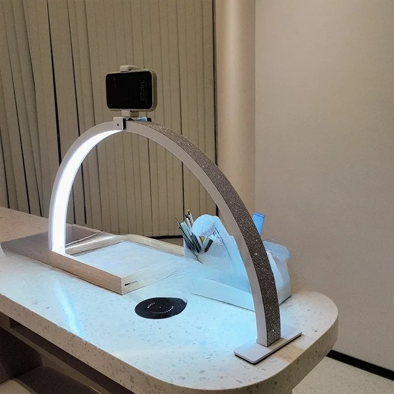 

Half Moon Beauty Salon Nail Shop Manicure Beauty Pattern Embroidery Arc, Nail Art Desk Lamp with Diamond