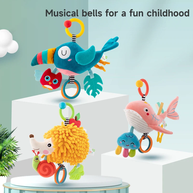 Baby Crib Bell Toys Soft There Is music Animal Kids Sensory Placation Toys Stroller Infant Removable Cartoon Pendant Plush Toys