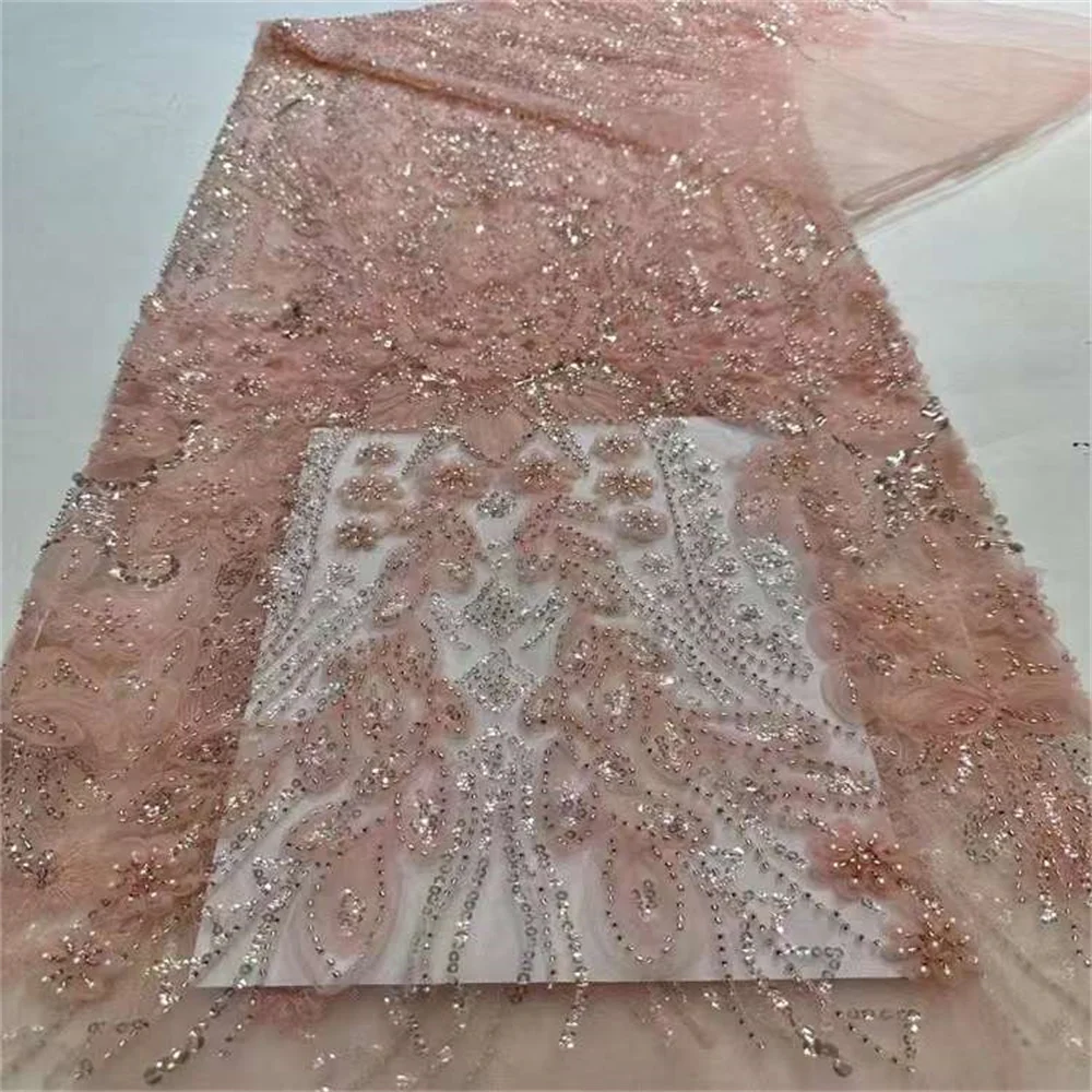 2024 Latest African Lace Fabric Beaded Sequins 2024 High Qualitg French Quality Nigerian Embroidery Wedding Party Bride Dress