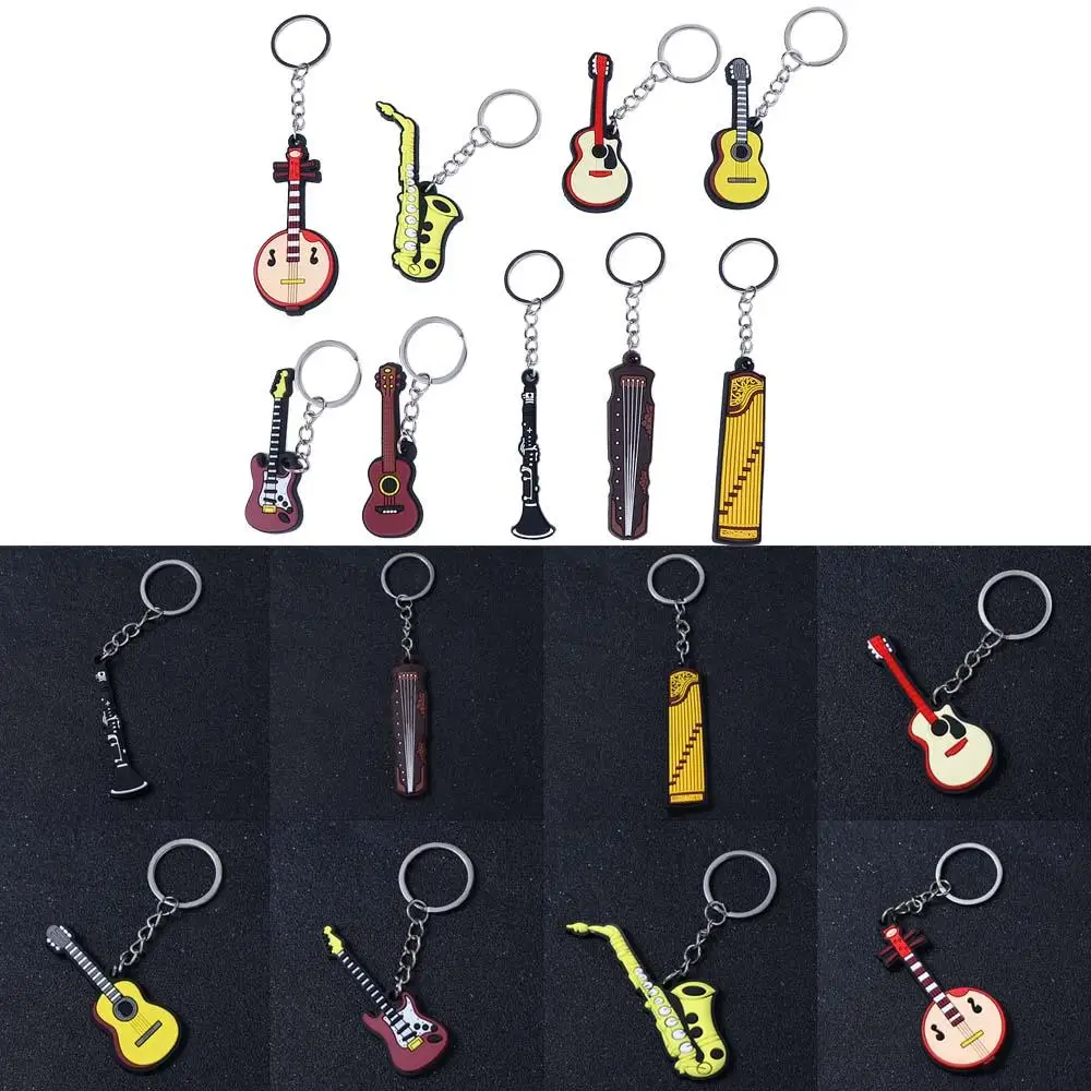 Bag Jewelry Silicone Violin Saxophone Musical Instrument Pendant Guitar Keychain Guitar Key Rings Guitar Keyring Holder