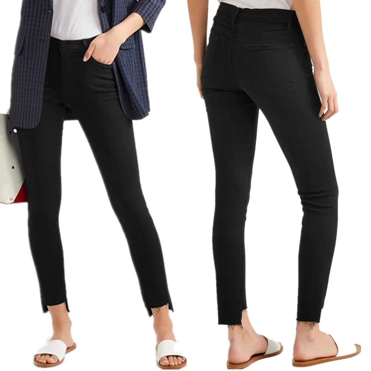 

Dave&Di 2025 летние минималистичные женские джинсы, черные укороченные джинсы с высокой талией, облегающие джинсы-карандаш, джинсовые джинсы для женщин