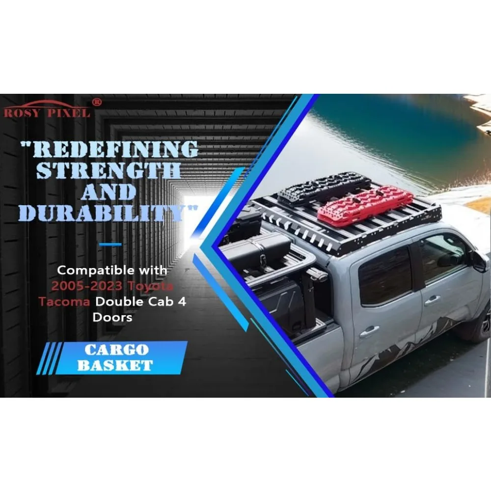 سلة البضائع لـ 2005-2023 تويوتا تاكوما كابينة مزدوجة 4dr حامل سقفي سلة قضبان متقاطعة #6