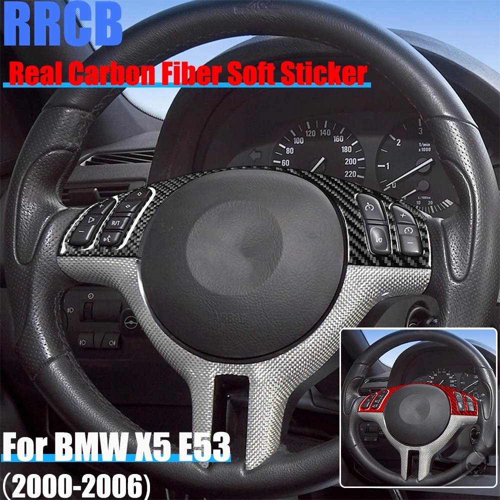 

Real Carbon Fiber Car Accessories Driver Wheel Button Panel Cover Soft Sticker For BMW X5 E53 2000 2001 2002 2003 2004 2005 2006