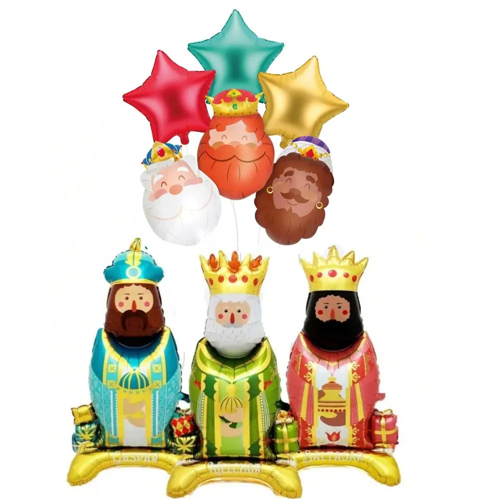 9 stücke Könige Kopf Aluminium Folie Ballon Wiederverwendbare Drei Könige Tag Geburtstag Weihnachten Party Dekoration Kinder Spielzeug Helium Stehen globos
